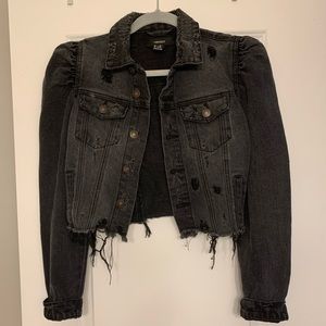 Forever 21 cropped puff sleeve denim jacket
